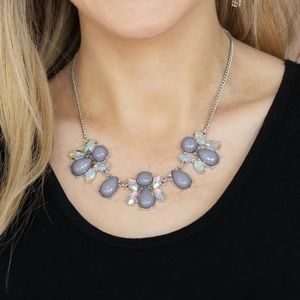 NEW Boutique Gray Moonstone & Iridescent Diamond Rhinestone Silver Necklace